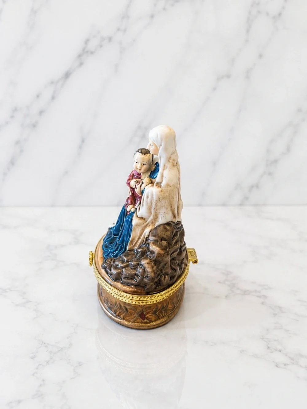 Ceramic Madonna and Child decorative trinket box